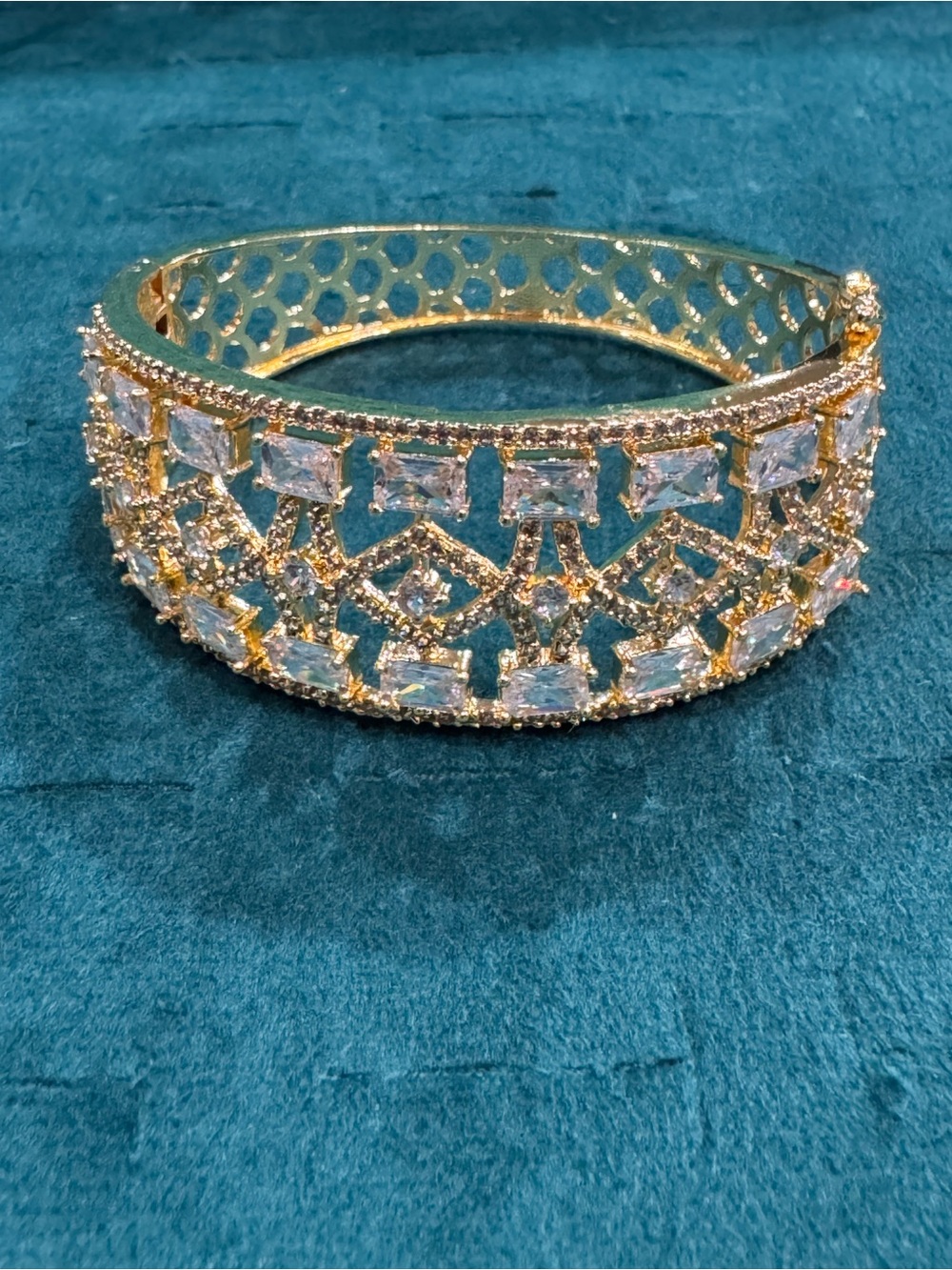 Gold Crystal Filigree Bangle Bracelet - Women's Jewelry